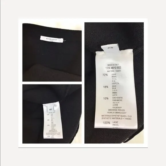 Givenchy Black Midi Slip Skirt Pearl Insert Black Wool Blend Skirt New Size XS - Picture 7 of 8